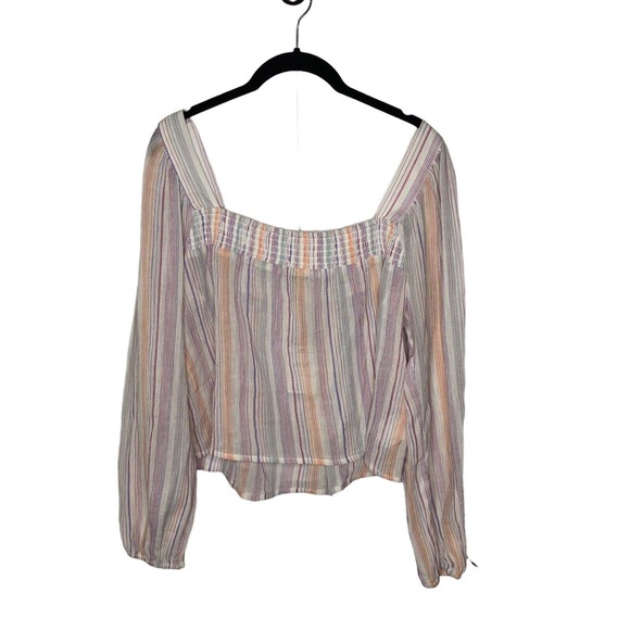 NWT BCBGeneration Womens Striped Smocked Top Shirt Sz Large Square‎ Neck Peasant - Picture 5 of 11